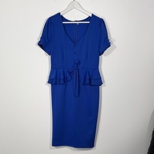 Elegant Blue Midi Dress with Ruffle Detail